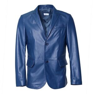 Men Blue Lambskin Leather Blazer